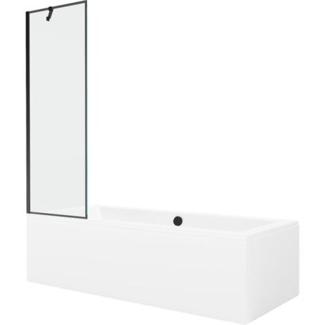 Mexen Cube baignoire rectangulaire 180 x 80 cm avec cache et pare-baignoire 1 volet 60 cm, motif noir - 550518080X9506007070