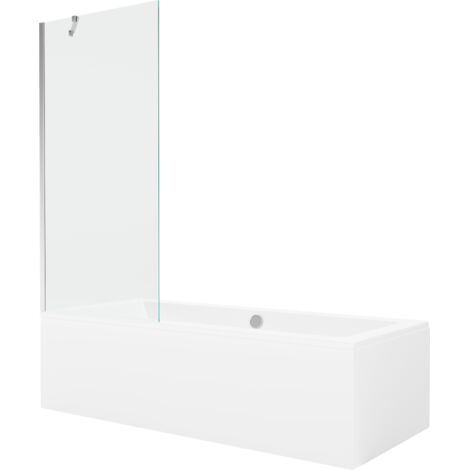 Mexen Cube rechteckige Badewanne 180 x 80 cm mit Verkleidung und 1-flügeliger Abtrennung 80 cm, transparent, Chrom - 550518080X