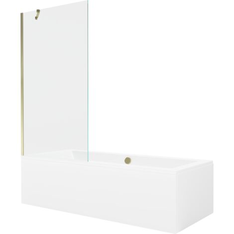 Mexen Cube Rechteckwanne 180 x 80 cm mit Verkleidung und 1-flügeliger Trennwand 90 cm, transparent, gold - 550518080X9509000050