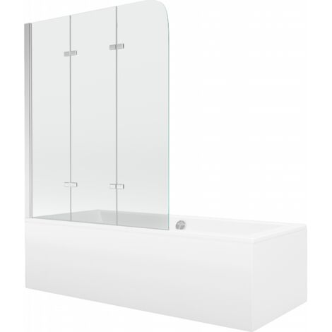 Mexen Cube vasca da bagno rettangolare 180 x 80 cm con pannelli e paravento a 3 ante 120 cm, trasparente, cromo