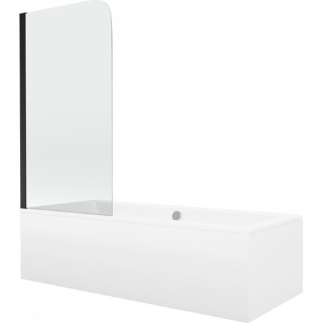 Mexen Cube vasca rettangolare 170 x 80 cm con rivestimento e paravento a 1 anta 70 cm, trasparente, nero - 550517080X9007017000