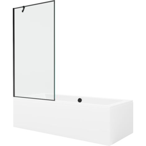 Mexen Cube vasca rettangolare 180 x 80 cm con pannello e paravento a 1 anta 90 cm, motivo nero - 550518080X9509007070