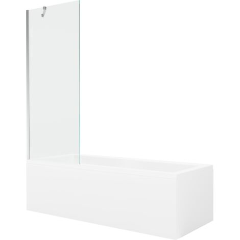 Mexen Cubik ba帽era rectangular 160 x 70 cm con carcasa y mampara de 1 hoja 70 cm, transparente, cromo - 550316070X9507000001