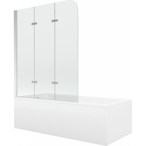 Mexen Cubik ba帽era rectangular 160 x 70 cm con panel y mampara de 3 hojas 120 cm, transparente, cromo - 550316070X9012030100