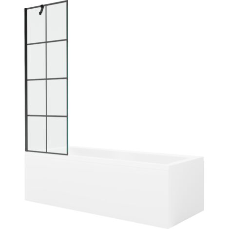 Mexen Cubik ba帽era rectangular 170 x 70 cm con carcasa y pantalla de 1 hoja 60 cm, dise帽o negro - 550317070X9506007077