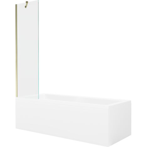 Mexen Cubik ba帽era rectangular 170 x 70 cm con revestimiento y mampara de 1 hoja 50 cm, transparente, dorado