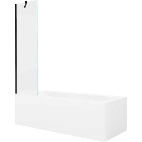Mexen Cubik rechteckige Badewanne 150 x 70 cm mit Verkleidung und einflügeliger Trennwand 50 cm, transparent, schwarz - 5503150