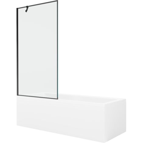 Mexen Cubik vasca da bagno rettangolare 160 x 70 cm con pannello e paravento a 1 anta 90 cm, motivo nero - 550316070X9509007070