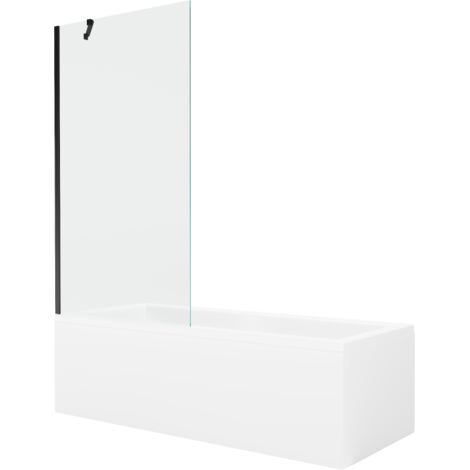 Mexen Cubik vasca rettangolare 150 x 70 cm con pannello e paravento a 1 anta 90 cm, trasparente, nero - 550315070X9509000070
