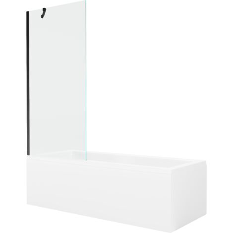 Mexen Cubik vasca rettangolare 170 x 70 cm con pannello e paravento a 1 anta 80 cm, trasparente, nero - 550317070X9508000070