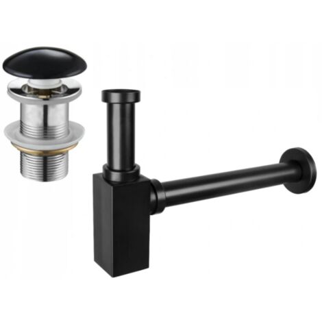 Mexen demi siphon carré pour lavabo avec bouchon céramique click/clack, sans trop-plein, Noir - 7991060-75