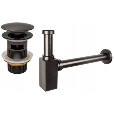 Mexen demi-siphon carré pour lavabo avec bouchon clic-clac, avec trop-plein, Graphite- 7992060-66
