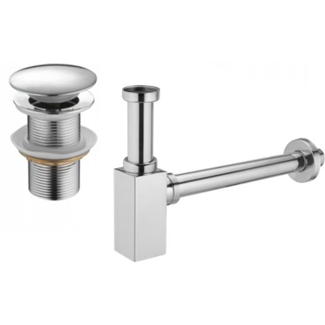 Mexen demi-siphon carré pour lavabo avec bouchon clic-clac, sans trop-plein, Chrome - 7991060-00