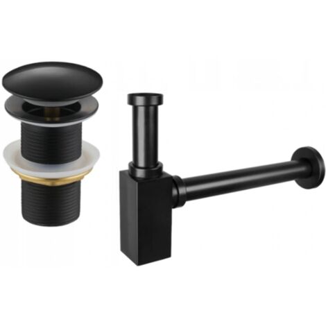 Mexen demi-siphon carré pour lavabo avec bouchon clic-clac, sans trop-plein, Noir - 7991060-70