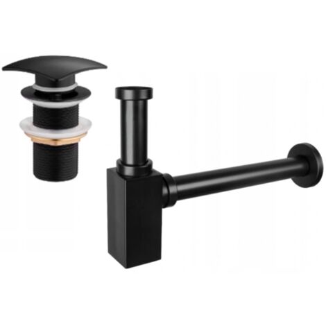 Mexen demi-siphon carré pour lavabo avec bouchon clic-clac, sans trop-plein, Noir - 7991660-70