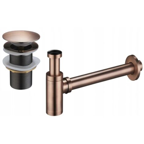 Mexen demi-siphon rond pour lavabo avec bouchon céramique clic-clac, sans trop-plein, Cuivre antique - 7991050-45