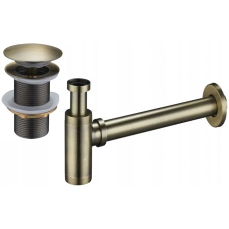 Mexen demi-siphon rond pour lavabo avec bouchon céramique clic-clac, sans trop-plein, Laiton antique- 7991050-40