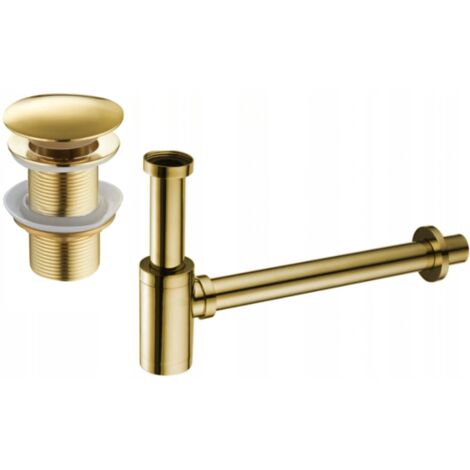Mexen demi-siphon rond pour lavabo avec bouchon céramique clic-clac, sans trop-plein, Or - 7991050-50