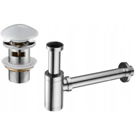 Mexen demi-siphon rond pour lavabo avec clic-clac en céramique, avec trop-plein, Chrome/Blanc - 7992050-02