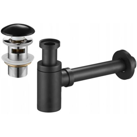 Mexen demi-siphon rond pour lavabo avec clic-clac en céramique, avec trop-plein, Noir - 7992050-75