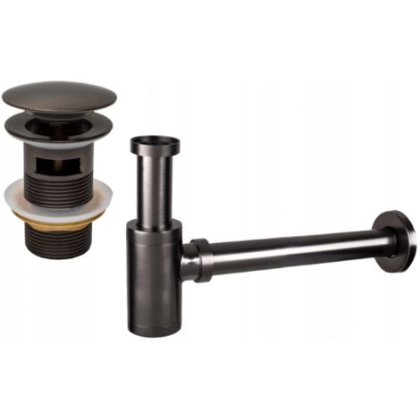 Mexen demi-siphone rond pour lavabo avec bouchon clic-clac, avec trop-plein, Graphite - 7992050-66