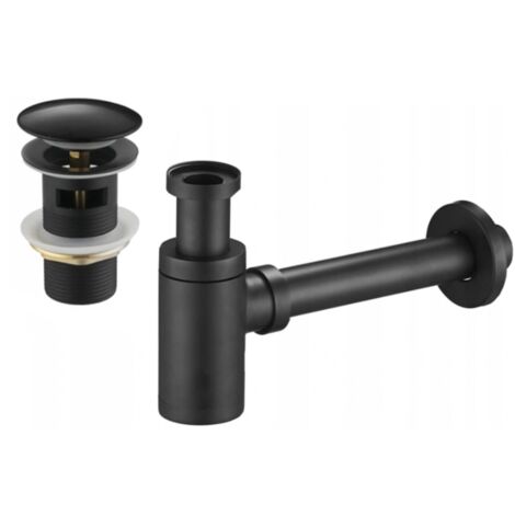Mexen demi-siphone rond pour lavabo avec bouchon clic-clac, avec trop-plein, Noir - 7992050-70