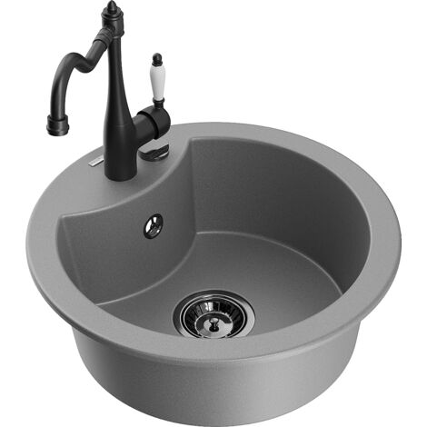 Mexen Diego 1-Becken-Granit-Spüle mit Mischbatterie Carla, Grau - 6512-71-670700-70-B