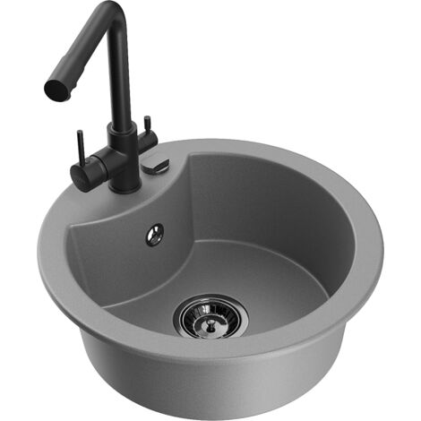 Mexen Diego 1-Becken-Granit-Spüle mit Mischbatterie Duero, Grau - 6512-71-671600-70-B