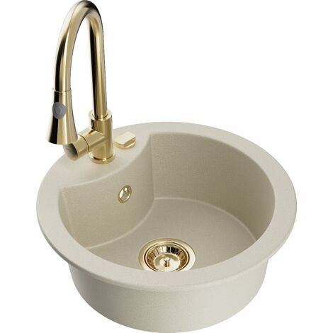 Mexen Diego 1-Becken-Granit-Spüle mit Mischbatterie Elia, Beige - 6512-69-670101-50