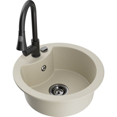 Mexen Diego 1-Becken-Granit-Spüle mit Mischbatterie Elia, Beige - 6512-69-670101-70