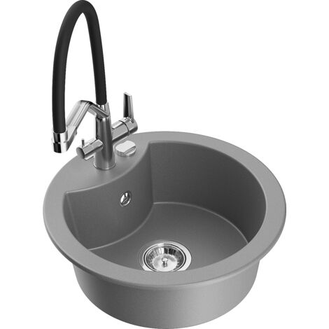 Mexen Diego 1-Becken-Granitspüle mit Mischbatterie Duo, Grau - 6512-71-671701-07