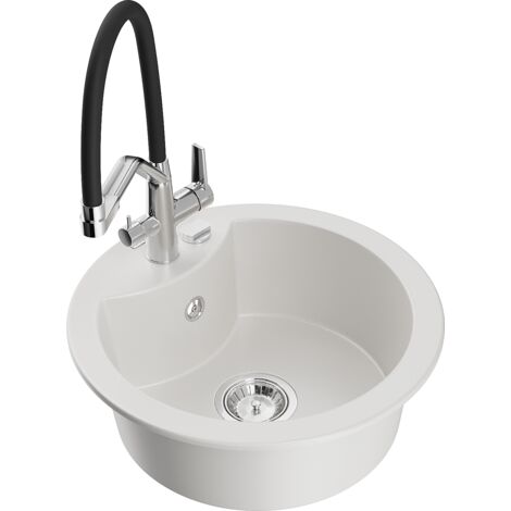 Mexen Diego 1-Becken-Granitspüle mit Mischbatterie Duo, Weiß - 6512-20-671701-07