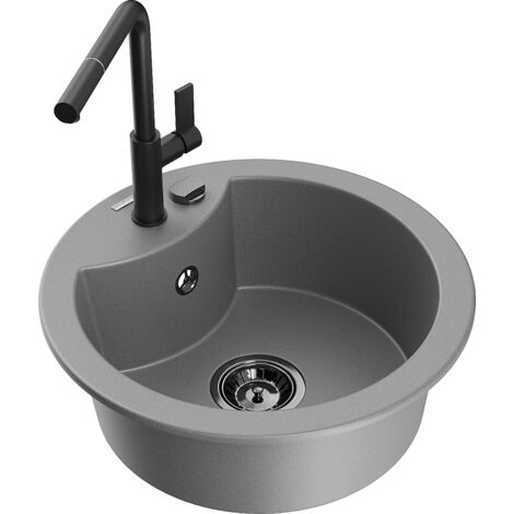 Mexen Diego 1-Becken-Granitspüle mit Mischbatterie Flora, Grau - 6512-71-670401-70-B