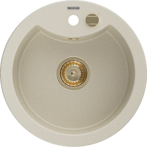 Mexen Diego évier en granit à 1 cuve 488 x 480 mm, Beige, siphon Or - 6512481000-69-G