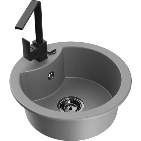 Mexen Diego fregadero de granito 1-c谩mara con grifo de cocina Rita, gris - 6512-71-670300-70-B