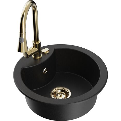 Mexen Diego fregadero de granito 1-comparte con grifo de cocina Elia, negro - 6512-77-670101-50