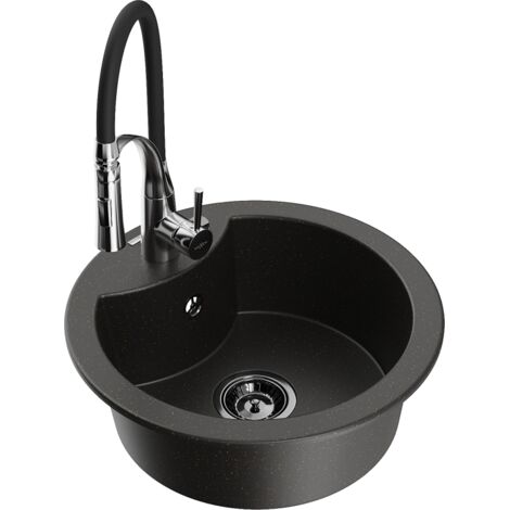 Mexen Diego fregadero de granito de 1 c谩mara con grifo de cocina Aster, negro/dorado met谩lico - 6512-75-73450-07-B