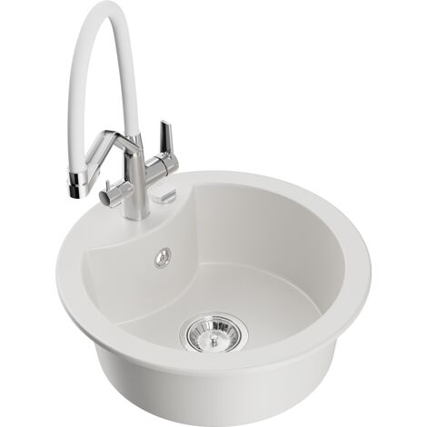 Mexen Diego fregadero de granito de 1 compartimento con grifo de cocina Duo, blanco - 6512-20-671701-02