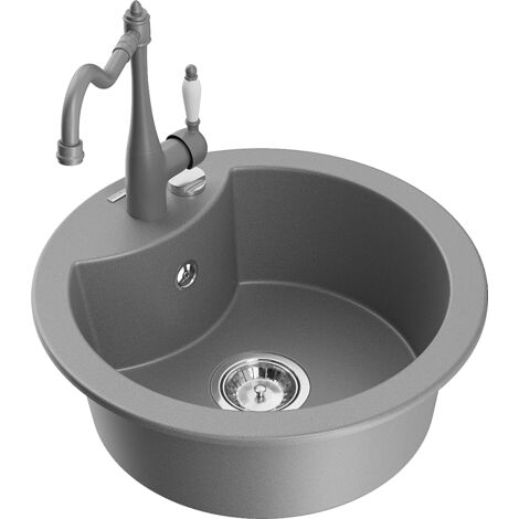 Mexen Diego fregadero de granito de 1 cubeta con grifo de cocina Carla, gris - 6512-71-670700-71