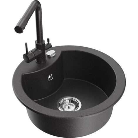 Mexen Diego fregadero de granito de 1 cubeta con grifo de cocina Duero, negro moteado - 6512-76-671600-76
