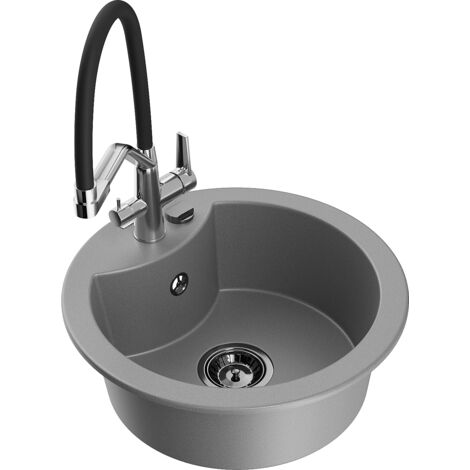 Mexen Diego fregadero de granito de 1 cubeta con grifo de cocina Duo, gris - 6512-71-671701-07-B