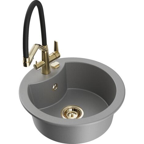 Mexen Diego fregadero de granito de 1 cubeta con grifo de cocina Duo, gris - 6512-71-671701-57-G