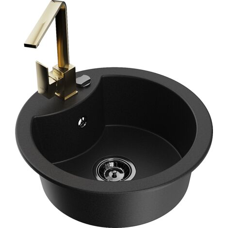 Mexen Diego fregadero de granito de 1 cubeta con grifo de cocina Rita, negro - 6512-77-670300-50-B