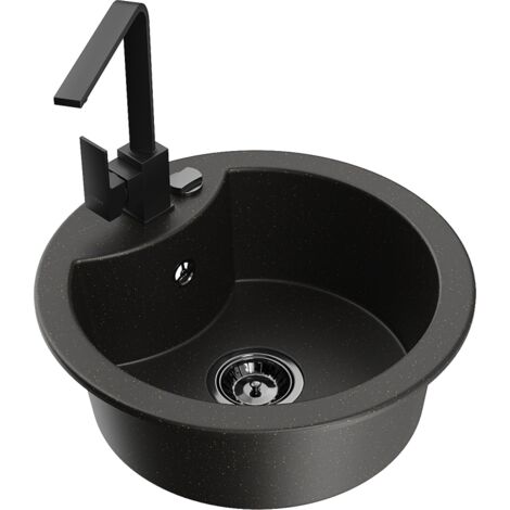 Mexen Diego fregadero de granito de 1 cubeta con grifo de cocina Rita, negro/dorado met谩lico - 6512-75-670300-70-B