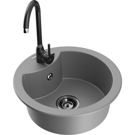 Mexen Diego fregadero de granito de 1 cubeta con grifo de cocina Telma, gris - 6512-71-670200-70-B
