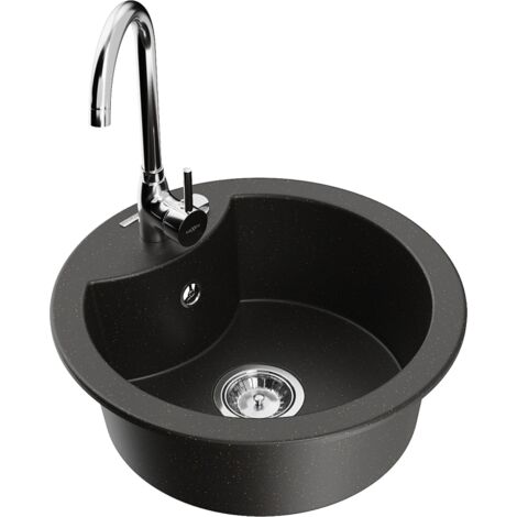 Mexen Diego fregadero de granito de 1 cubeta con grifo de cocina Telma, negro/dorado - 6512-75-670200-00