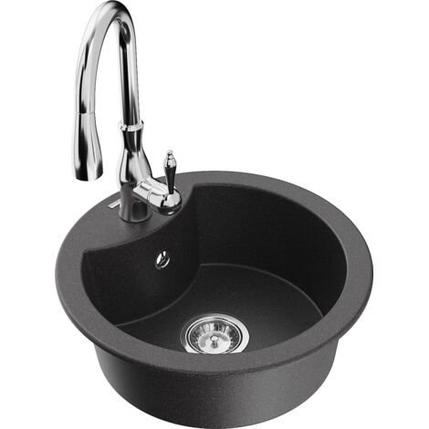Mexen Diego fregadero de granito de 1 cuenca con grifo de cocina Savita, negro moteado - 6512-76-672601-00