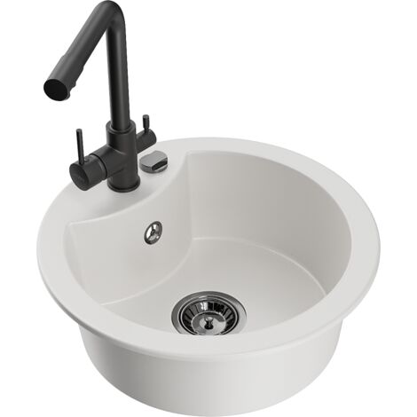 Mexen Diego fregadero de granito de 1 seno con grifo de cocina Duero, blanco - 6512-20-671600-70