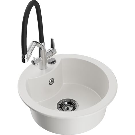Mexen Diego fregadero de granito de 1 seno con grifo de cocina Duo, blanco - 6512-20-671701-07-B