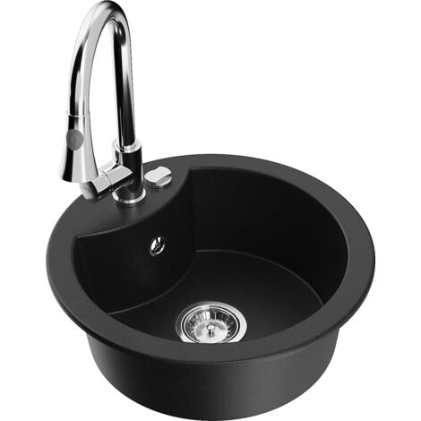 Mexen Diego fregadero de granito de 1 seno con grifo de cocina Elia, negro - 6512-77-670101-00